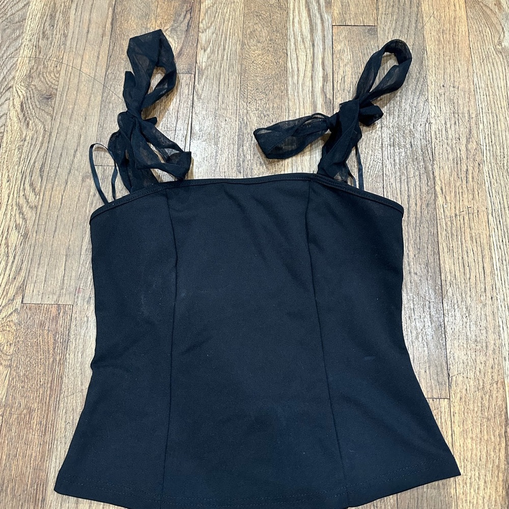 SHEIN Black Bustier Tie Front Tank Top